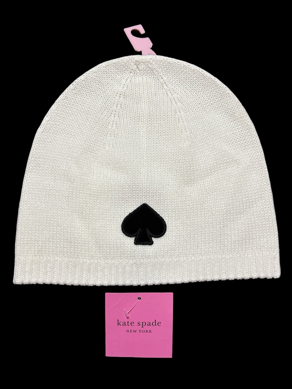 Kate Spade “French Cream” Knit Beanie with Black Spade Patch